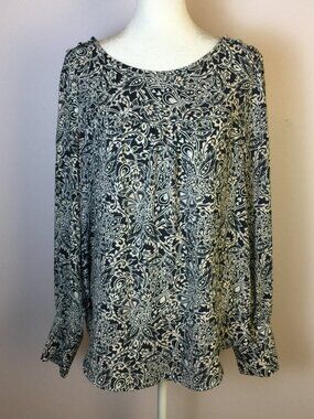 Loft Blouse Top Size M Womans Blue Pink Floral Print Long Sleeve Shoulder Button